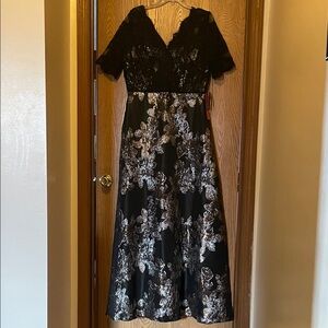 Adrianna Papell Black and Silver Floral Maxi Dress